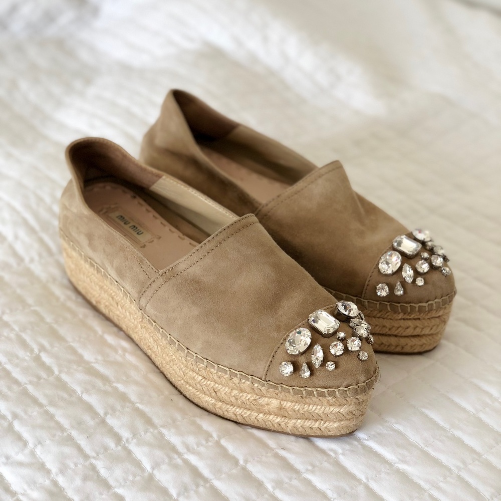 Miu Miu Beige Suede Espadrilles